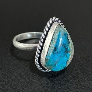 Vintage Signed 925 Sterling Silver Blue Teardrop Artisan Ring Adjustable Size 7